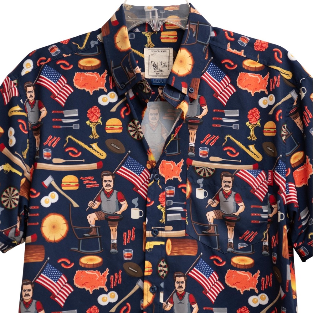 RSVLTS Mens M Shirt Parks & Recreation Ron Swanson Americana BBQ Pop Culture Art